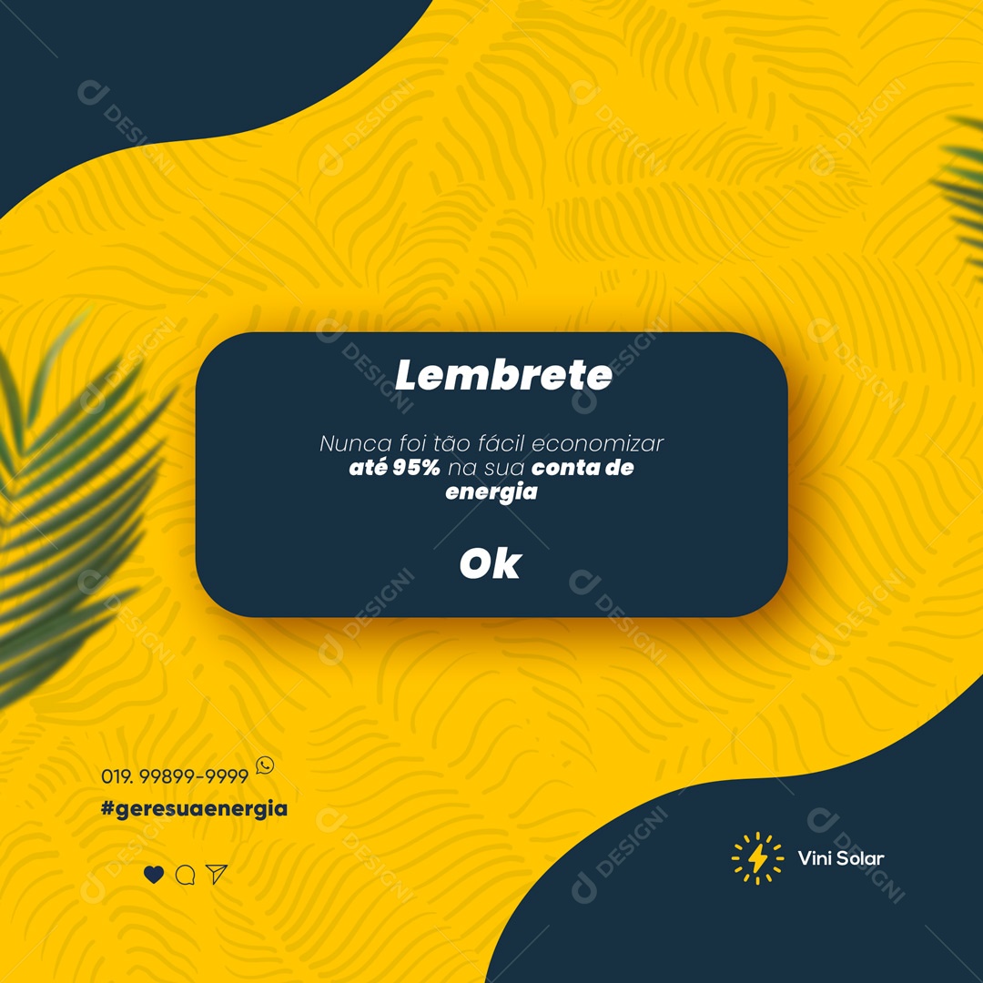 Lembrete Energia Solar Social Media PSD Editável