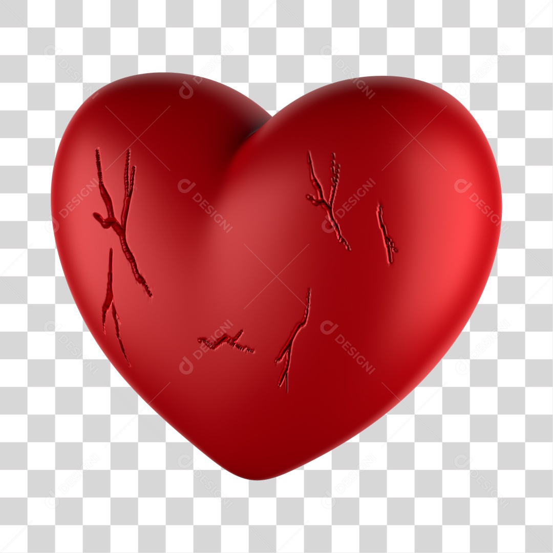 Coração Partido PNG 3D Vermelho Sem Fundo