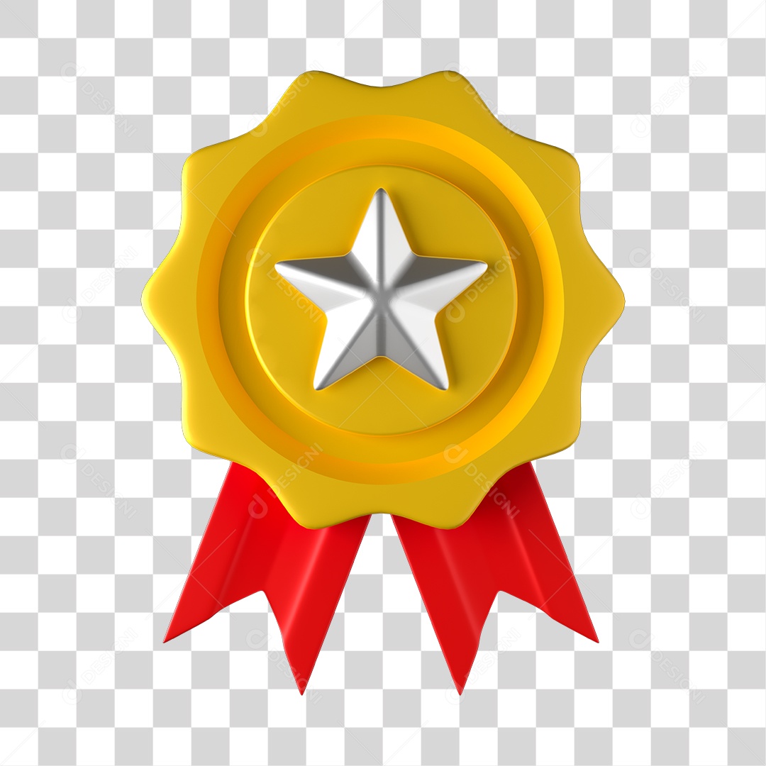 Medalha com Estrela Prata 3D PNG Sem Fundo