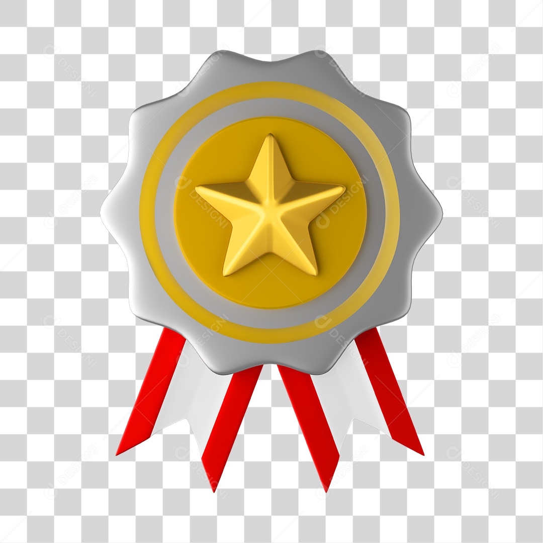 Medalha com Estrela Dourada 3D Sem Fundo PNG