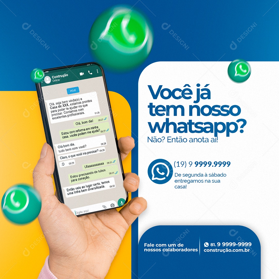 Você Já tem Nosso Whatsapp Construção Social Media PSD Editável