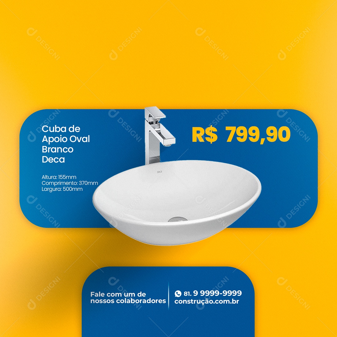 Cuba de Apoio Oval Branco Deca Construção Social Media PSD Editável