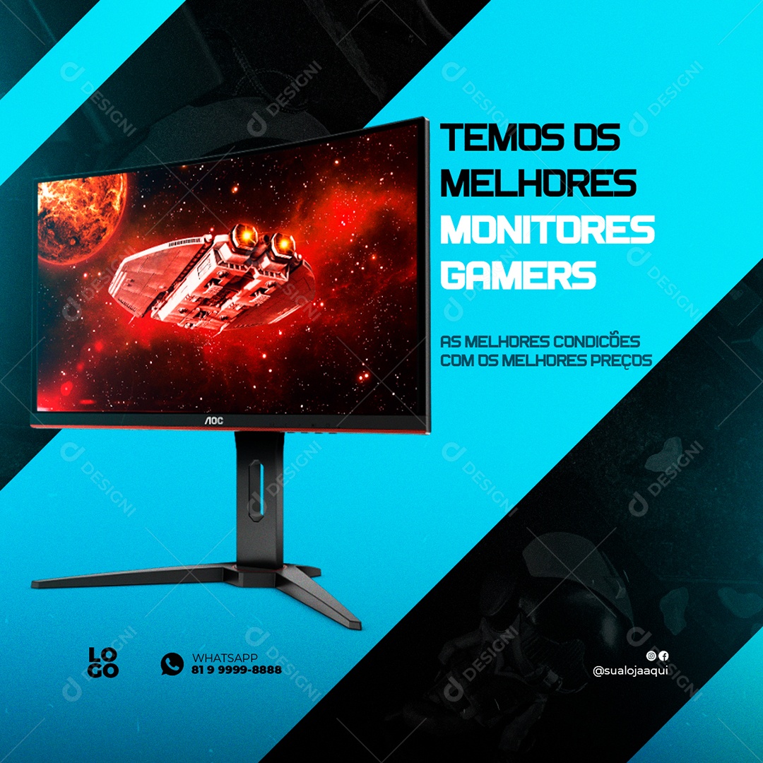 Social Media Gamer Temos Os Melhores Monitores PSD Editável