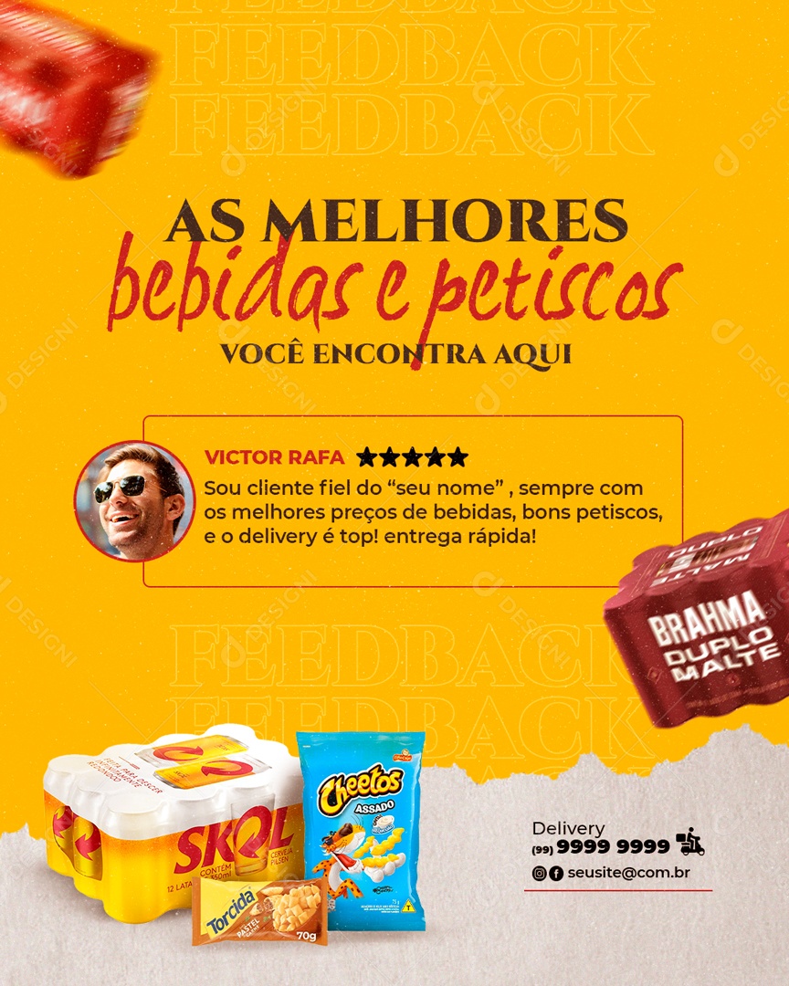 As Melhores Bebidas Você Encontra Aqui Social Media PSD Editável