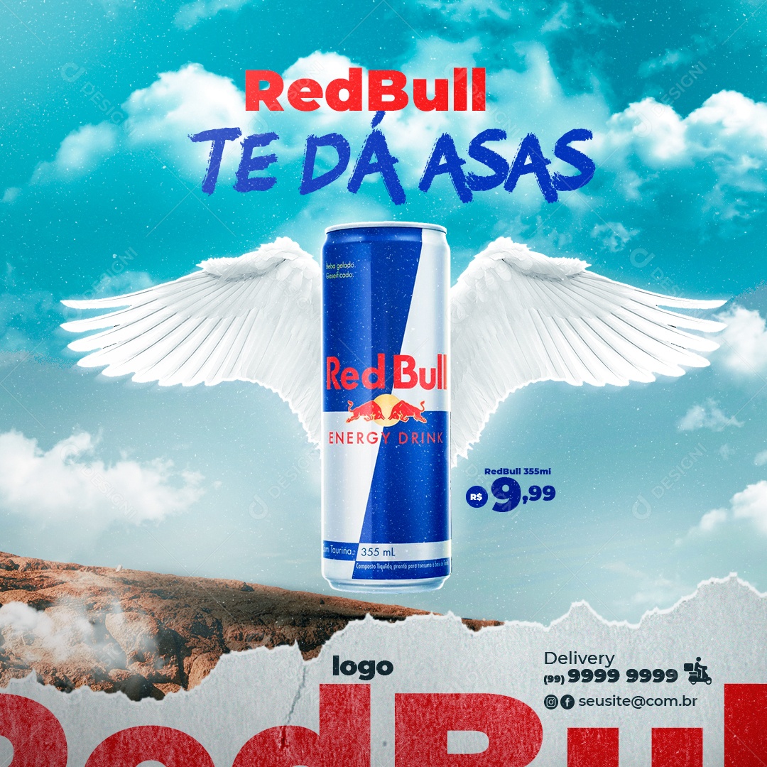 Red Bull Te Da Asas Promoção Em Bebidas Social Media PSD Editável
