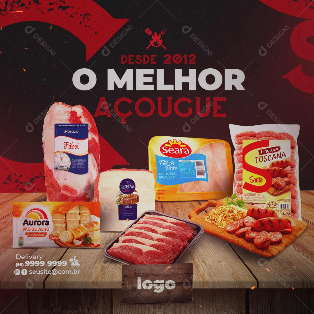 O Melhor Açougue Desde 2012 Venha Conhecer Social Media PSD Editável