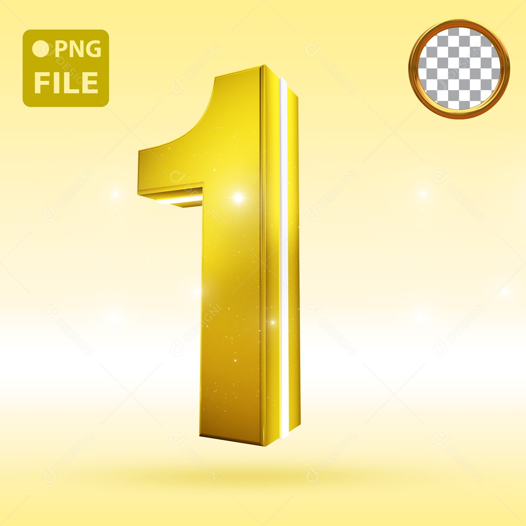 Elemento 3D Para Composição Número 1 Dourado PSD