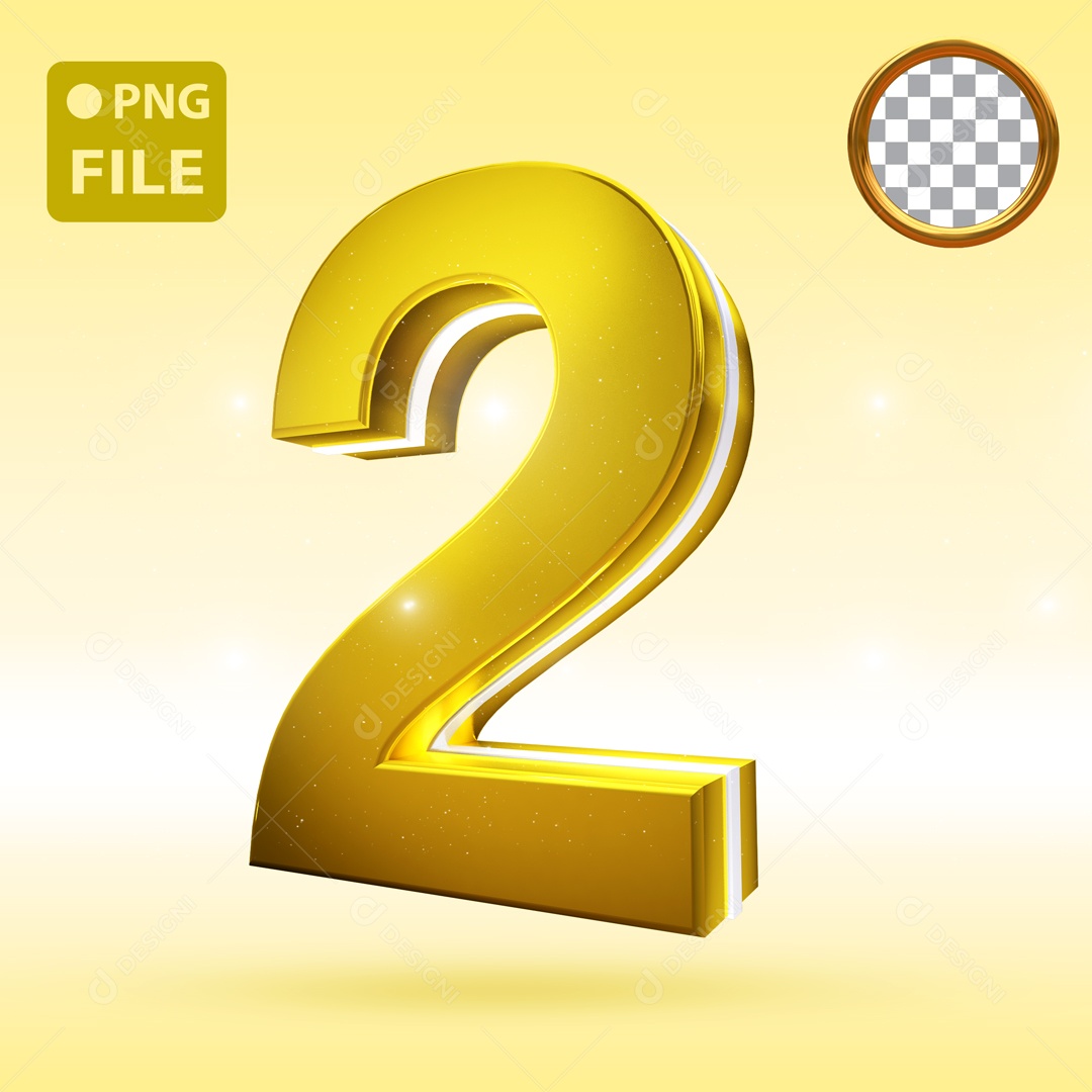Elemento 3D Para Composição Número 2 Dourado PSD