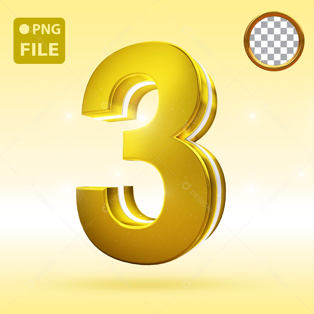 Elemento 3D Para Composição Número 3 Dourado PSD