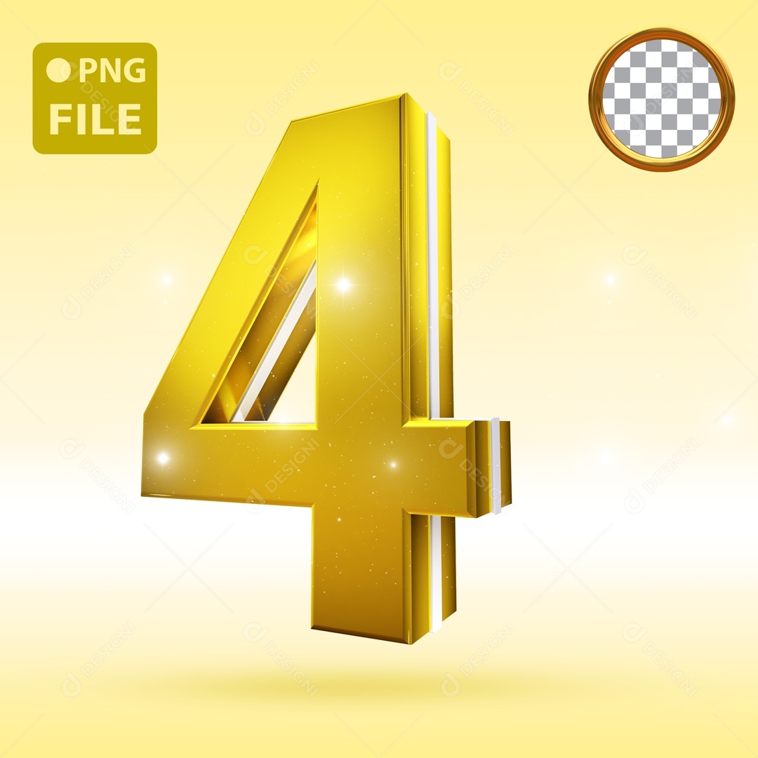 Elemento 3D Para Composição Número 4 Dourado PSD