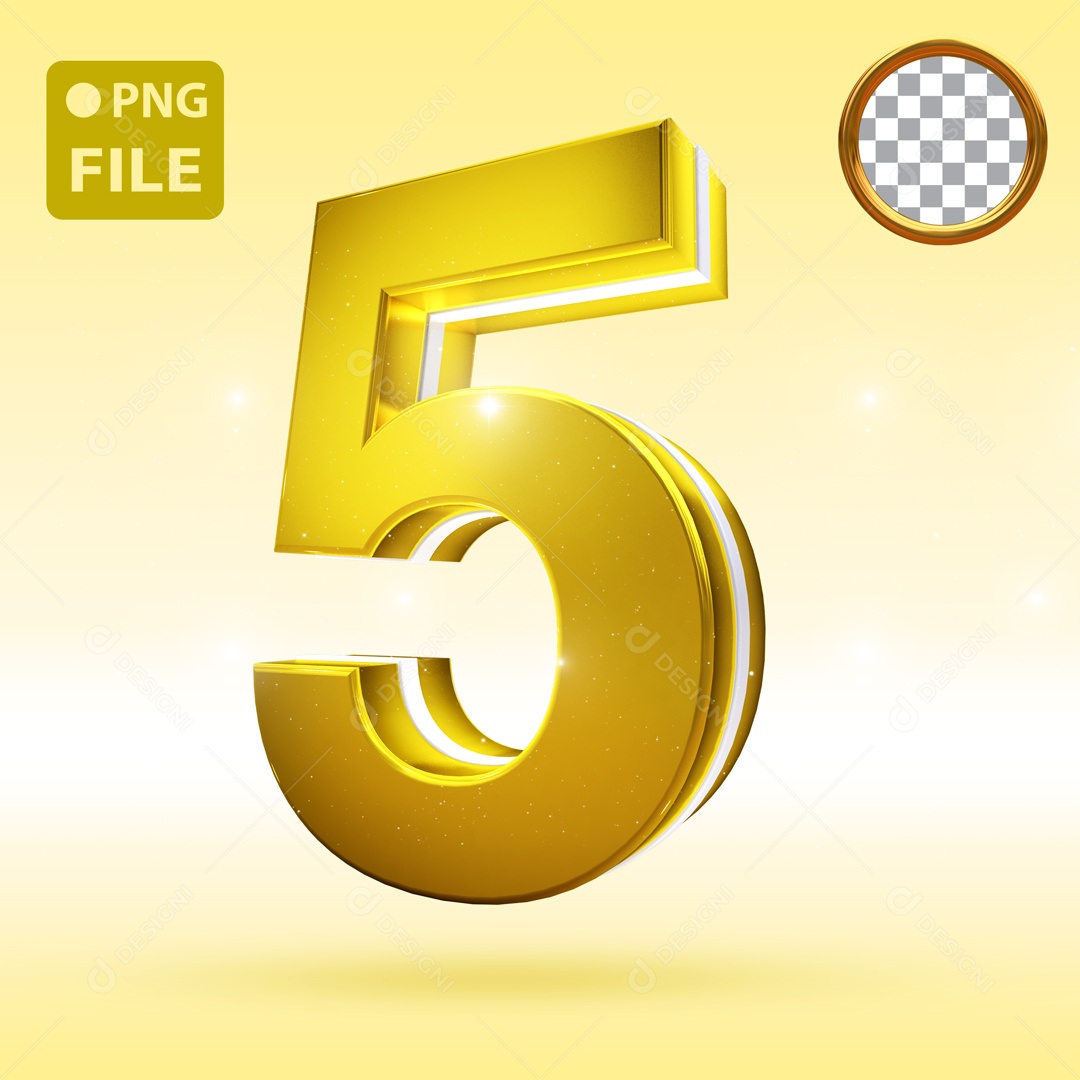 Elemento 3D Para Composição Número 5 Dourado PSD