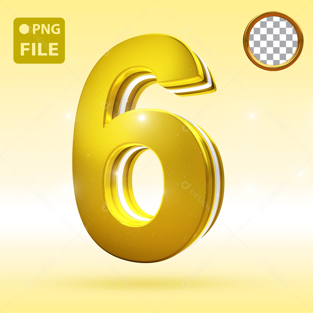 Elemento 3D Para Composição Número 6 Dourado PSD