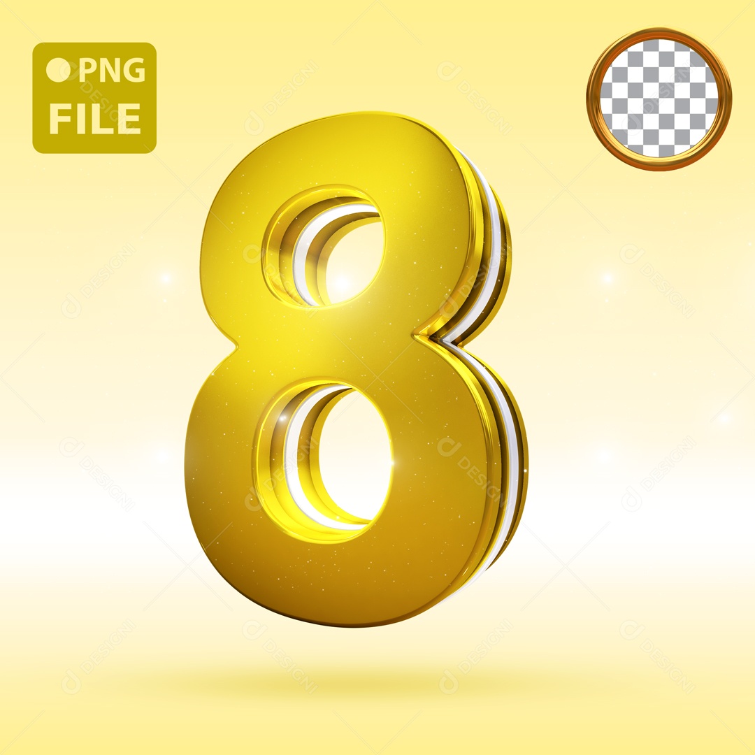 Elemento 3D Para Composição Número 8 Dourado PSD
