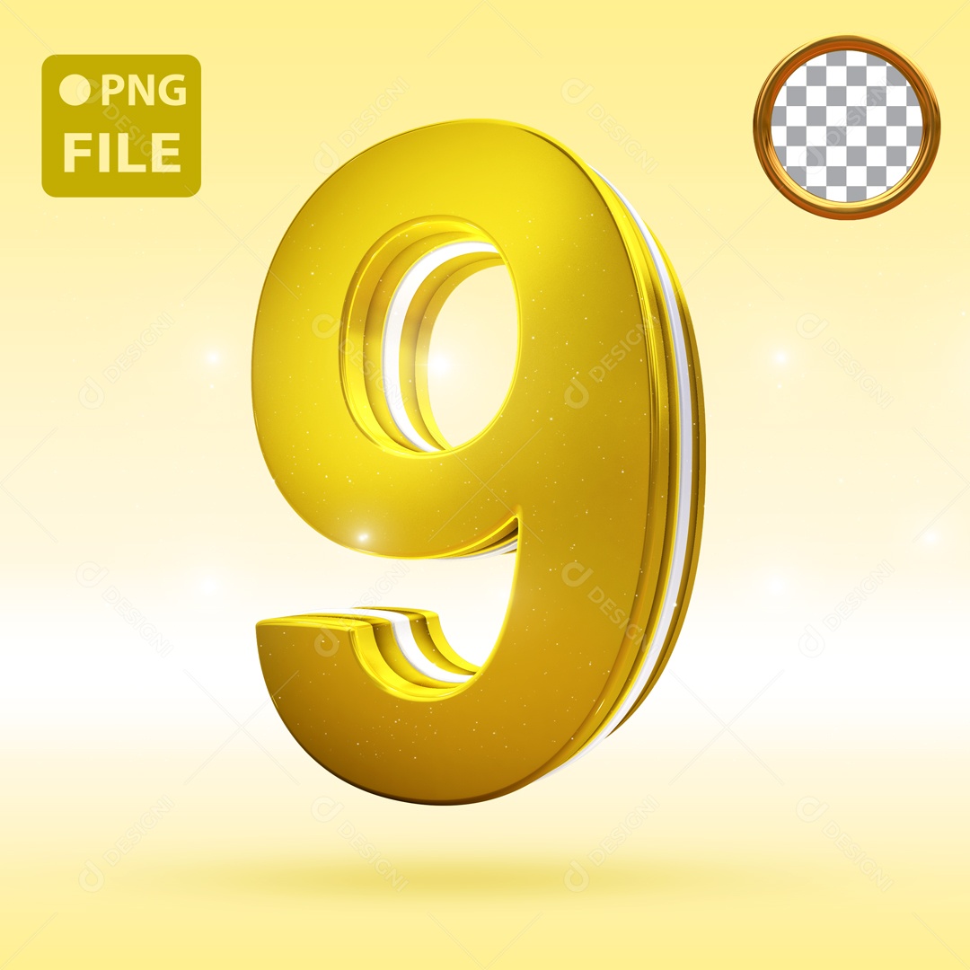 Elemento 3D Para Composição Número 9 Dourado PSD