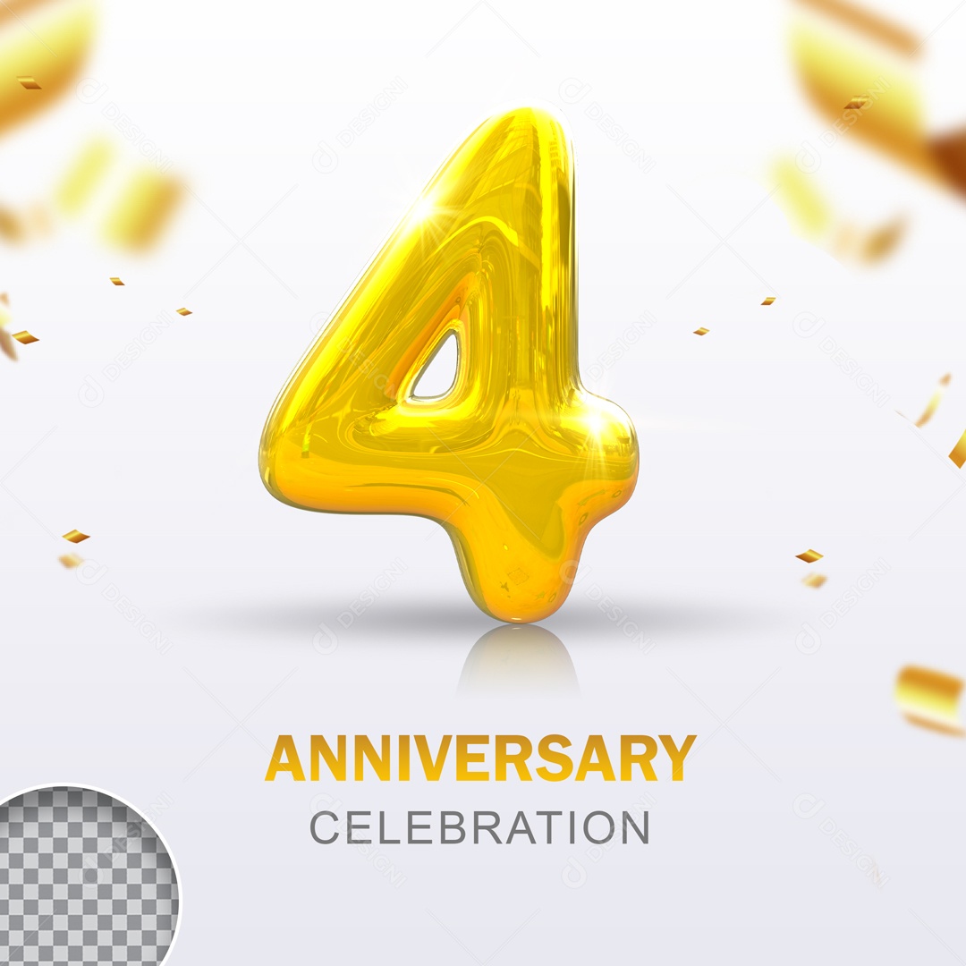 Elemento 3D Dourado Número 4 PSD