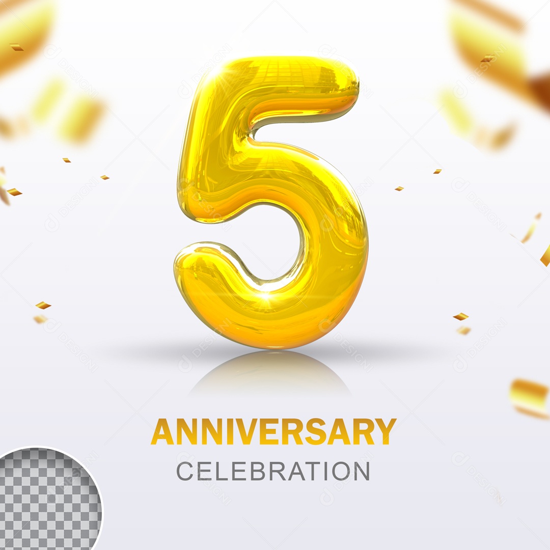 Elemento 3D Dourado Número 5 PSD