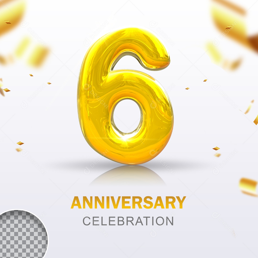 Elemento 3D Dourado Número 6 PSD