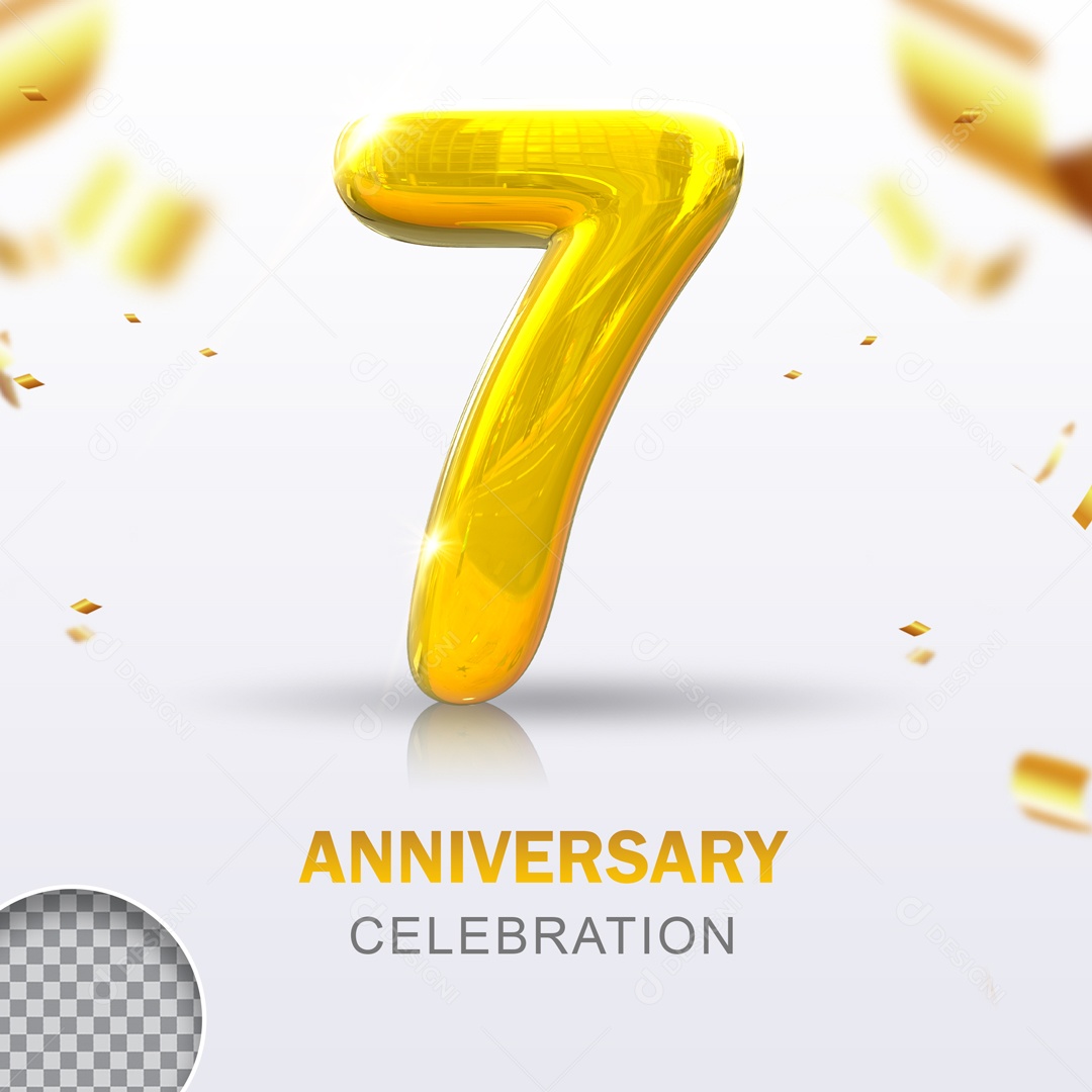 Elemento 3D Dourado Número 7 PSD