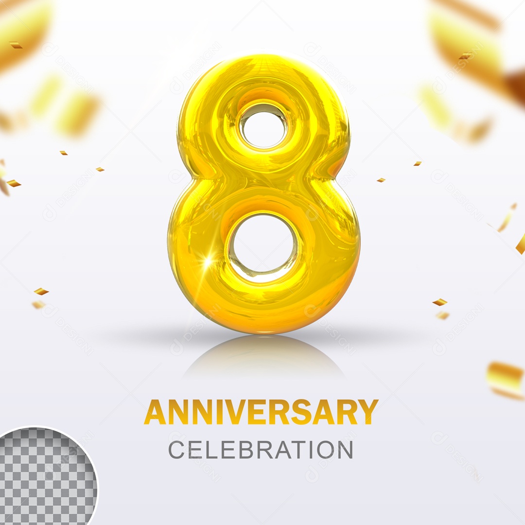 Elemento 3D Dourado Número 8 PSD