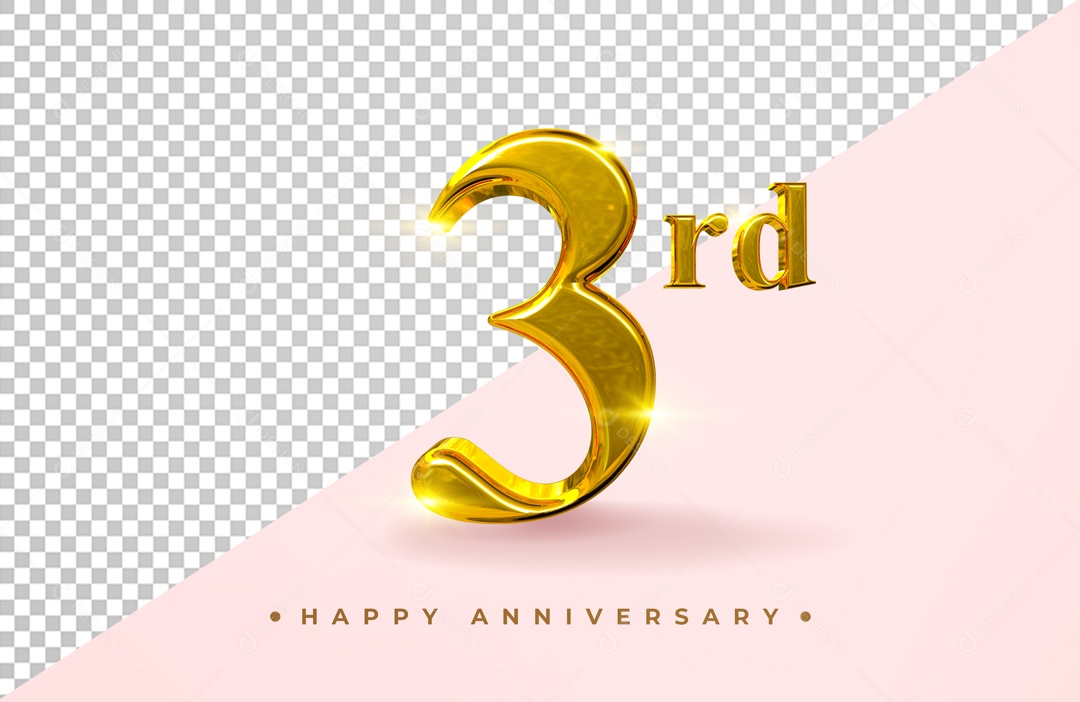 Elemento 3D Dourado Número 3 PSD