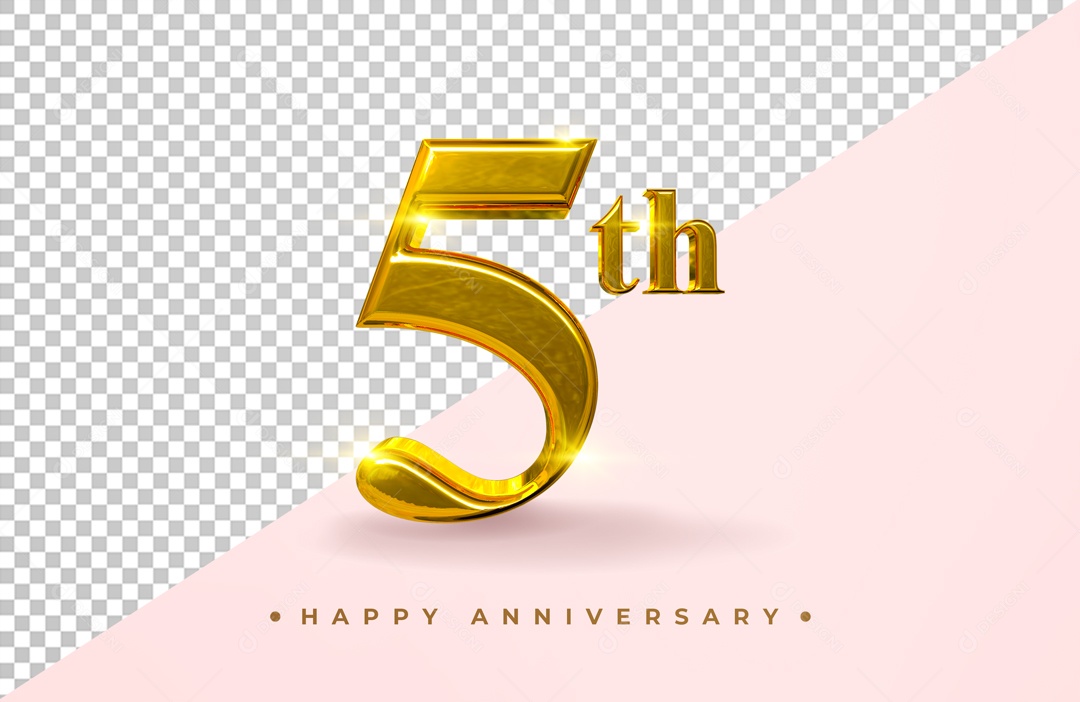 Elemento 3D Dourado Número 5 PSD