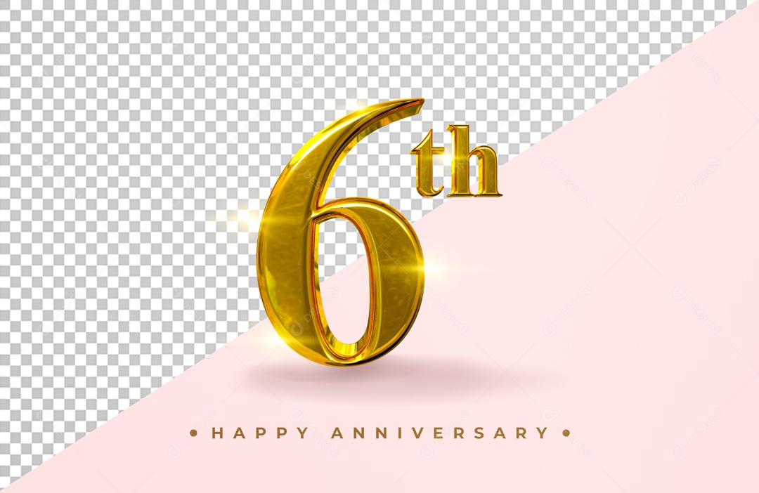 Elemento 3D Dourado Número 6 PSD