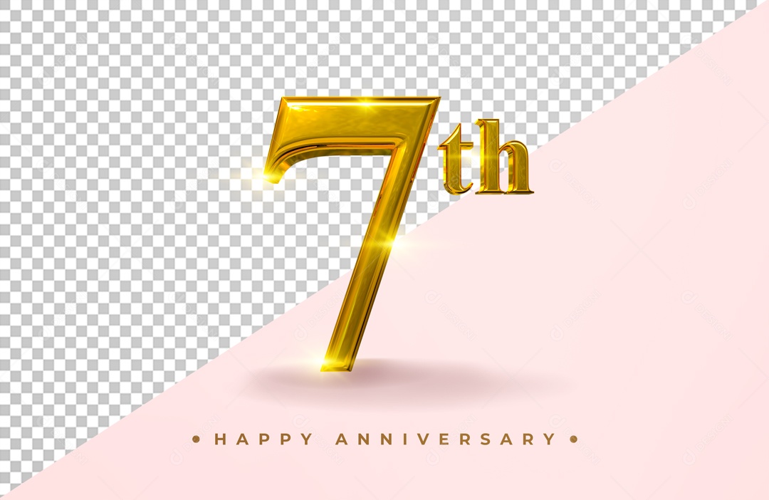 Elemento 3D Dourado Número 7 PSD