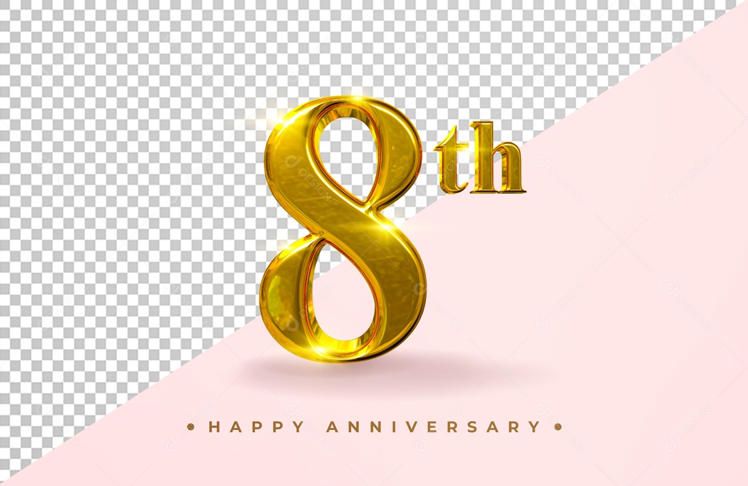 Elemento 3D Dourado Número 8 PSD