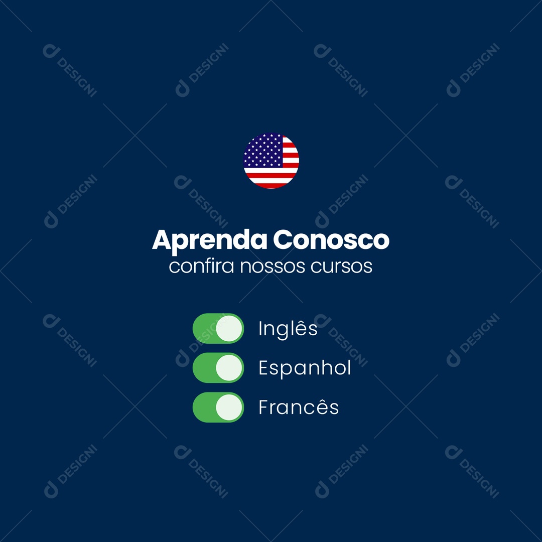 Escola de Idiomas Aprenda Conosco Inglês Espanhol Social Media PSD Editável