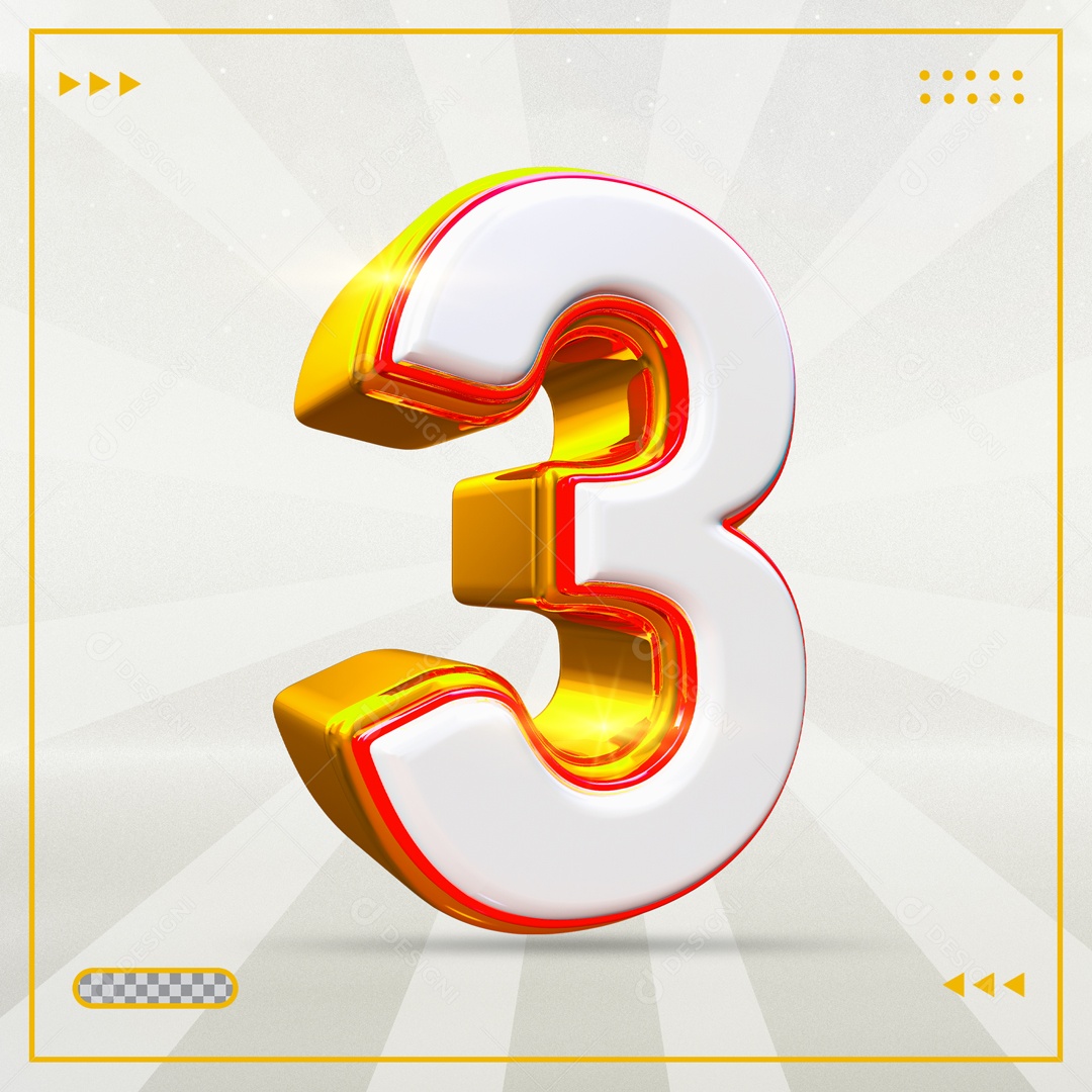 Elemento 3D Dourado Número 3 PSD
