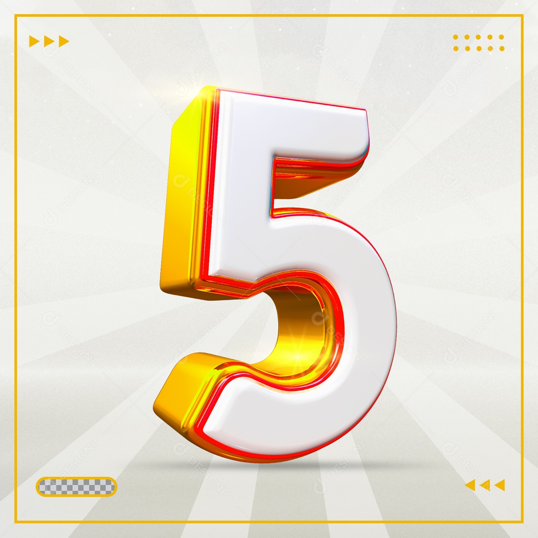 Elemento 3D Dourado Número 5 PSD