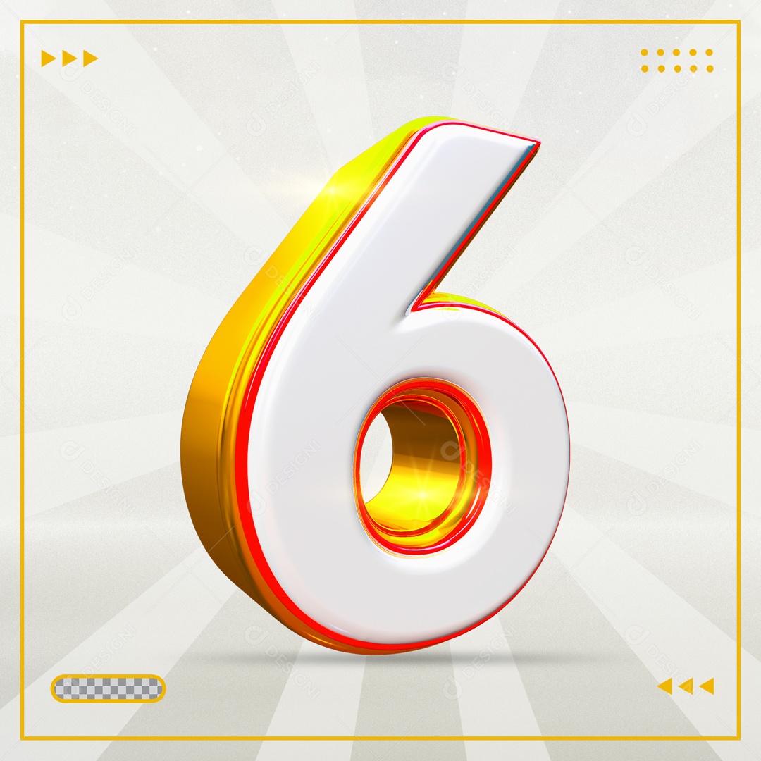 Elemento 3D Dourado Número 6 PSD