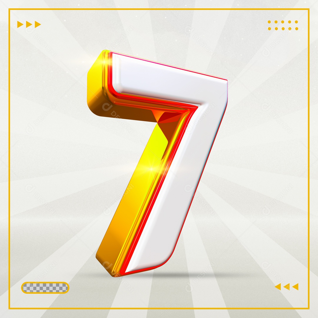 Elemento 3D Dourado Número 7 PSD
