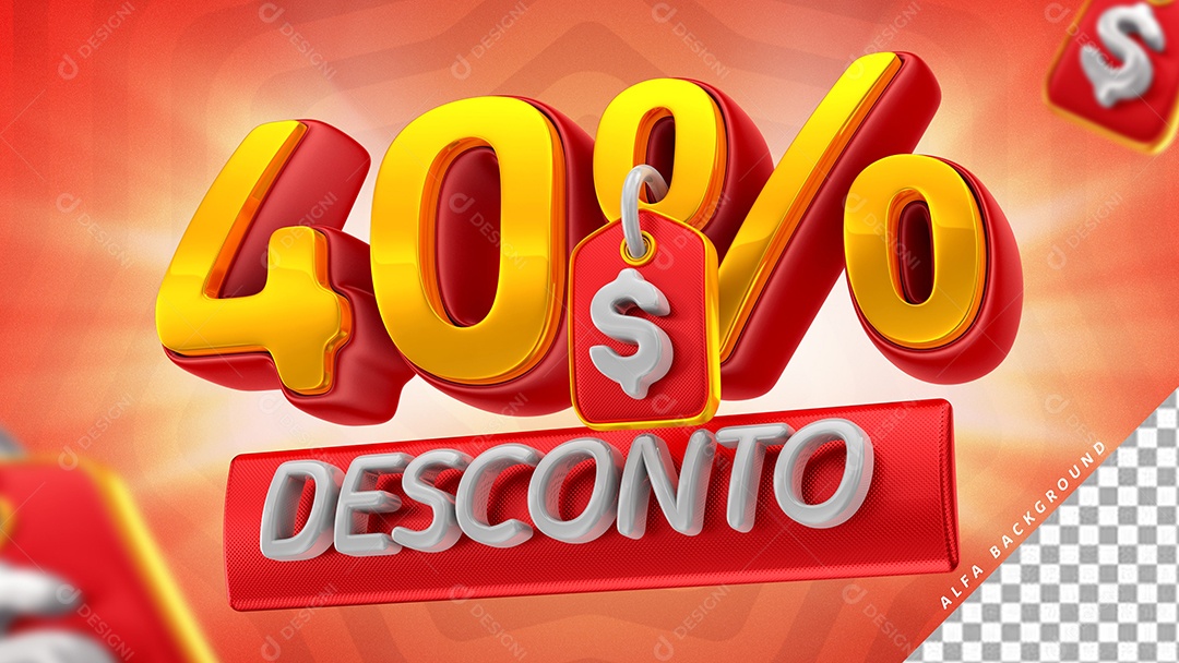 Selo 3D 40% Desconto l para Composição PSD