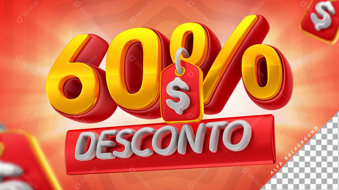 Selo 3D 60% de Desconto Para Composição Selo PSD