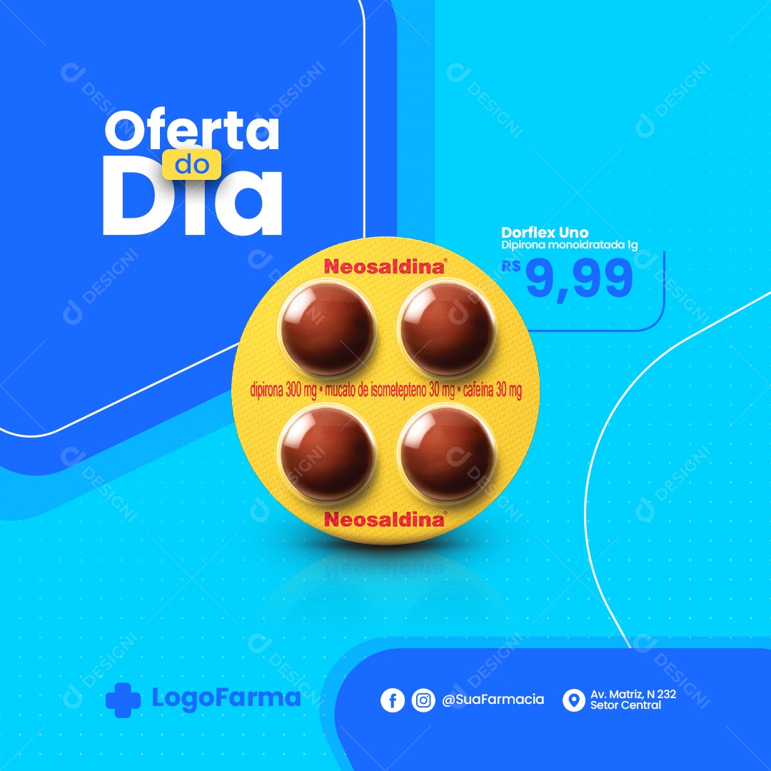 Oferta do Dia Dorflex Uno Farmácia Social Media PSD Editável