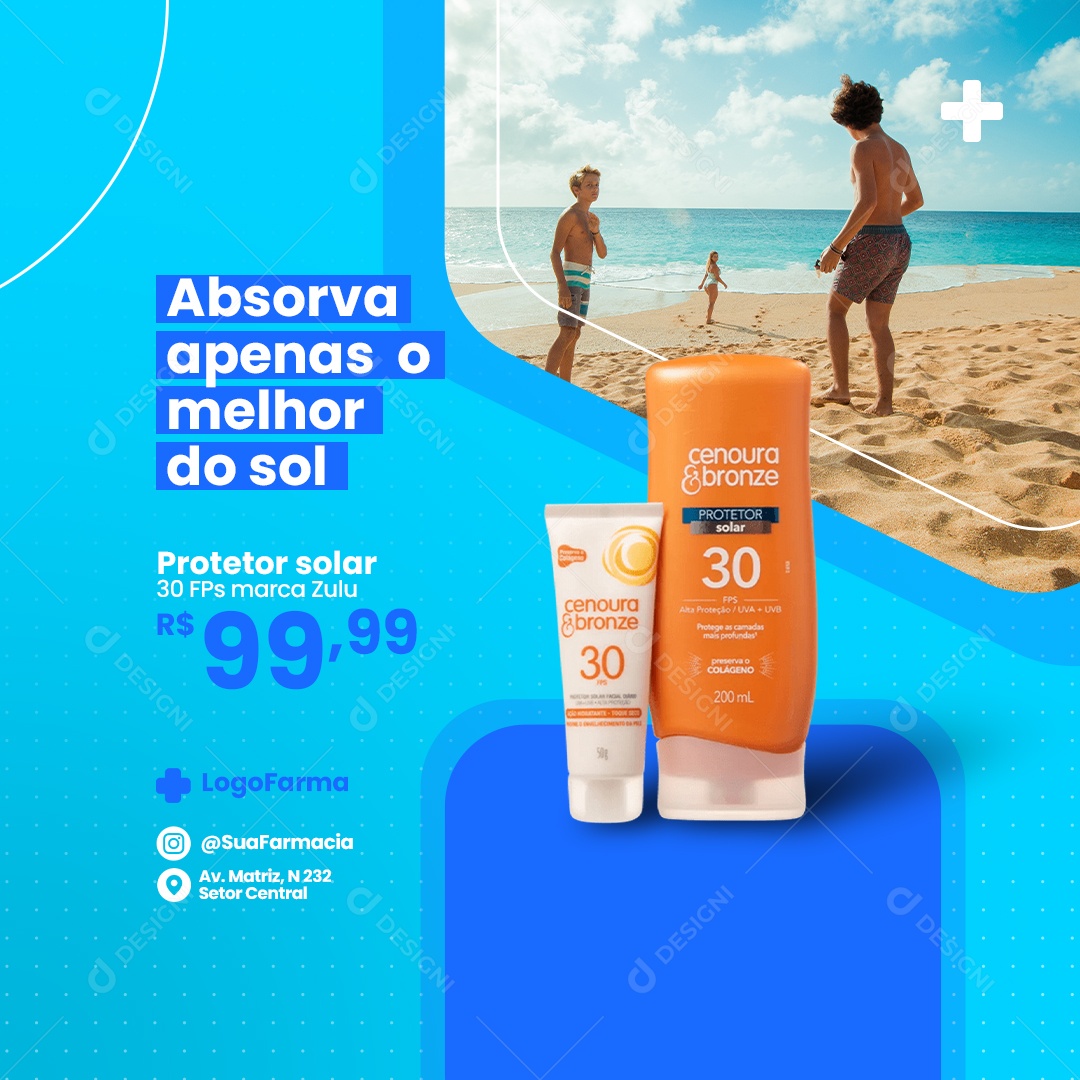 Absorva Apenas o Melhor do Sol Protetor Solar Farmácia Social Media PSD Editável