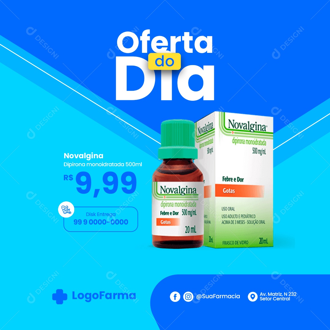 Oferta do Dia Novalgina Farmácia Social Media PSD Editável