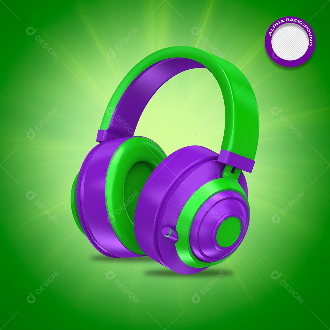 Elementos 3D Para Composições Fone De Ouvido Headset Roxo e Verde PSD