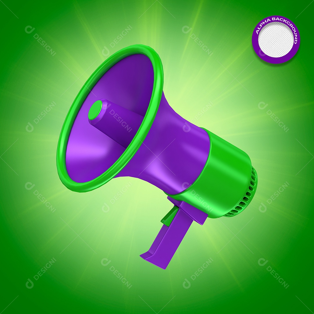 Elementos 3D Para Composições Corneta Roxo e Verde PSD