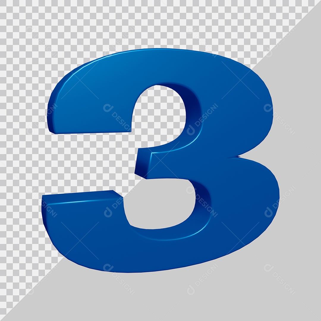 Elemento 3D Para Composição Número 3 Azul PSD
