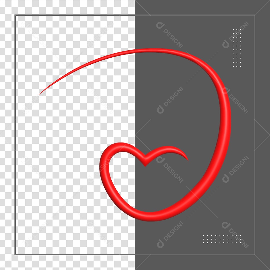 Coração 3D Vermelho Elemento para Composição PSD