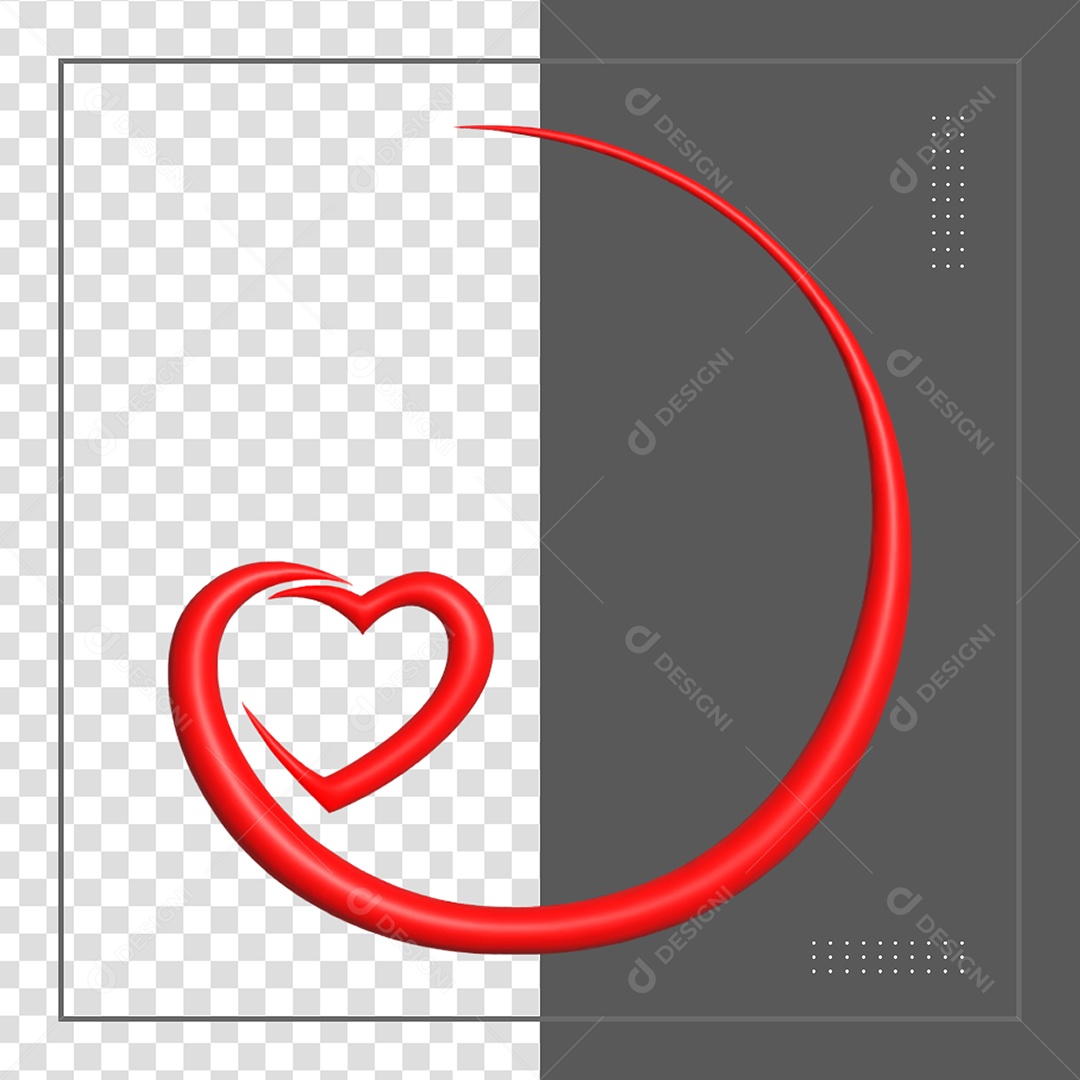 Coração 3D Vermelho Elemento para Composição PSD