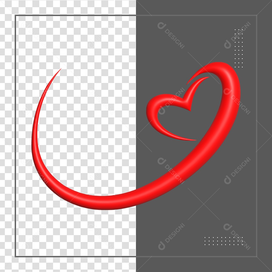 Coração 3D Vermelho Elemento para Composição PSD