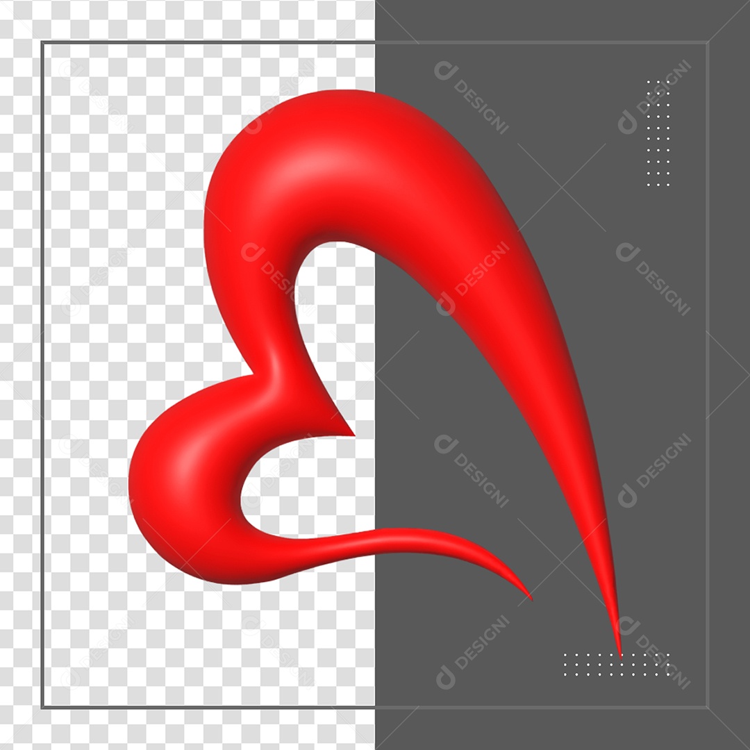 Coração 3D Vermelho Elemento para Composição PSD