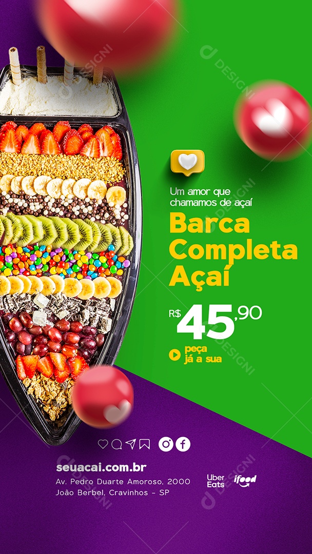 Story Um Amor que Chamamos de Açaí Barca Completa Açaí Açaiteria Social Media PSD Editável