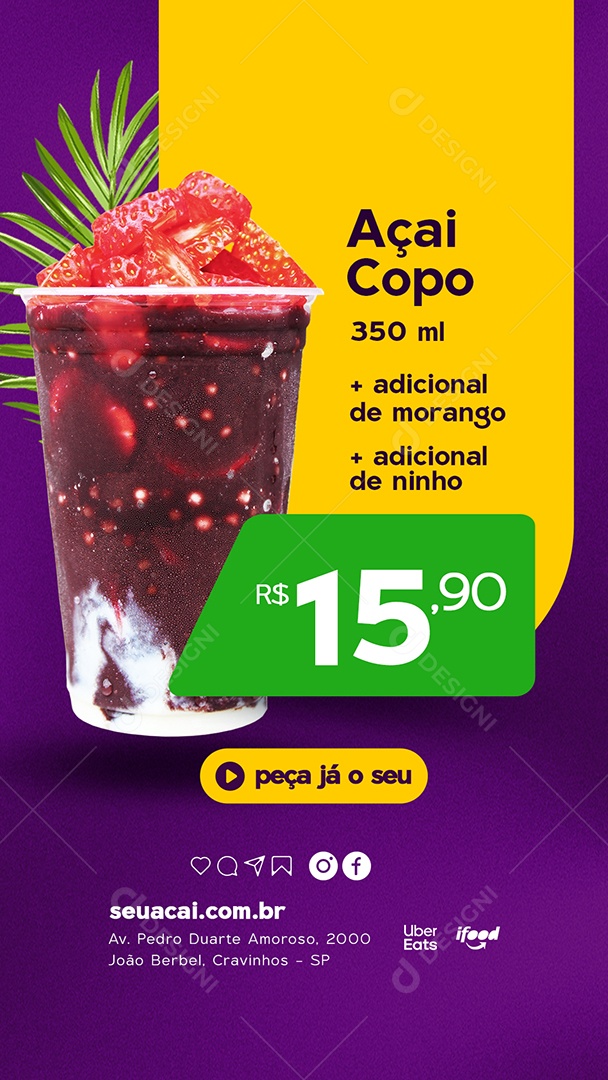 Story Açai Copo 350Ml Açaiteria Social Media PSD Editável