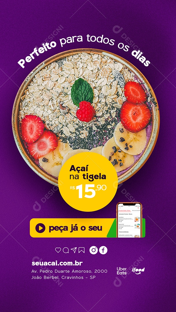 Story Perfeito para todos os Dias Açaí na Tigela Açaiteria Social Media PSD Editável