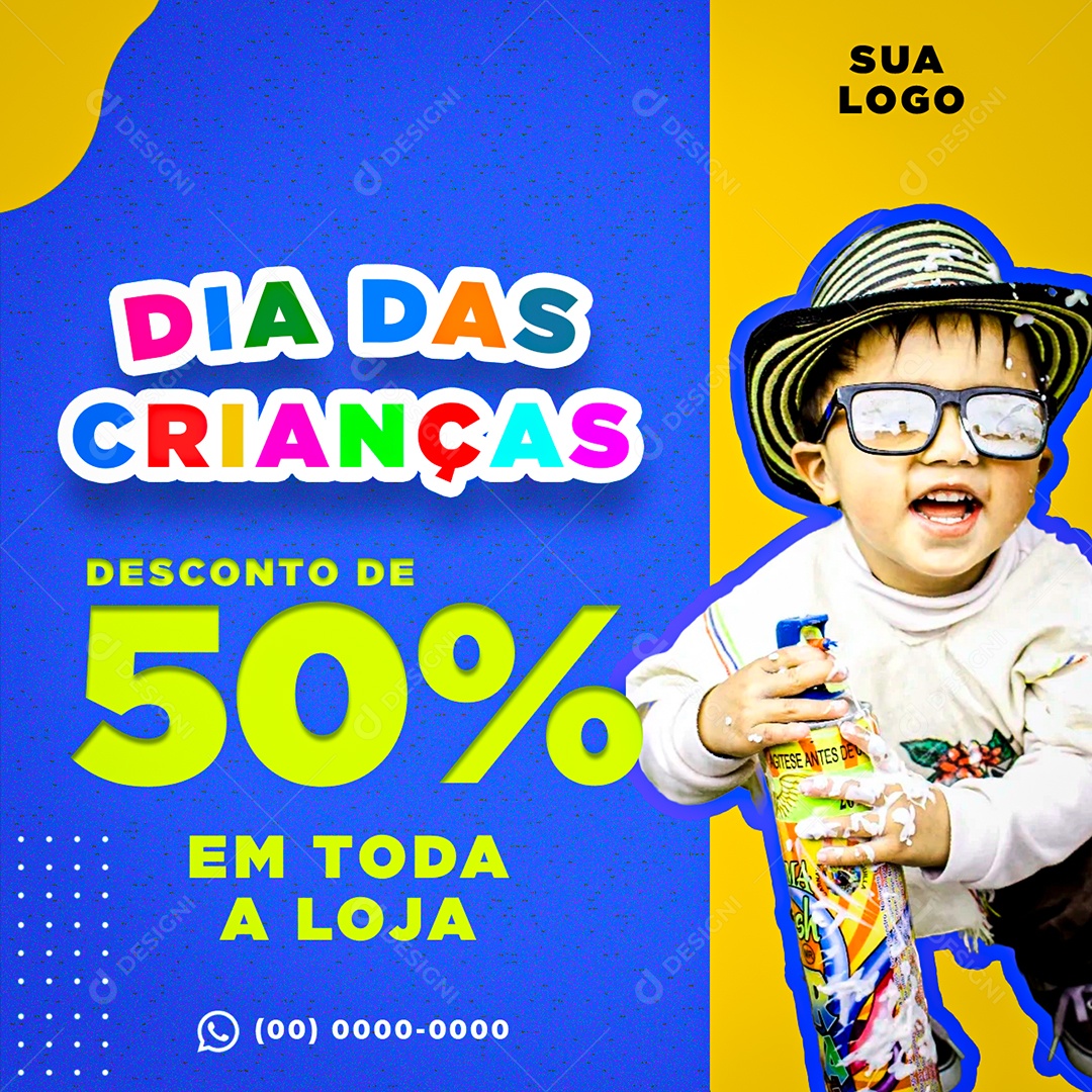 Social Media Dia Das Crianças Desconto de 50% Em Toda Loja PSD Editável