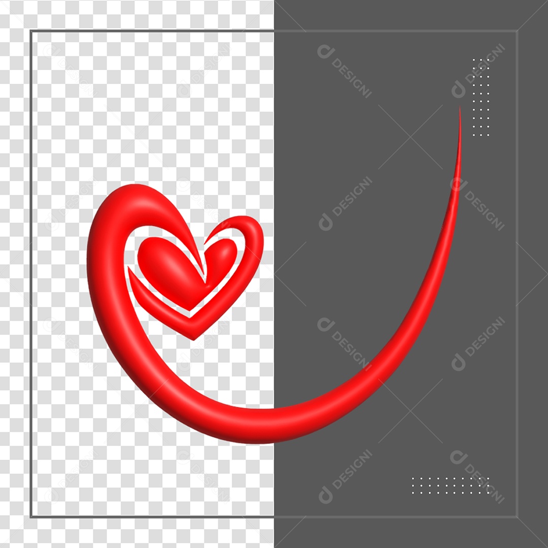 3D Red Heart Element for Composition PSD